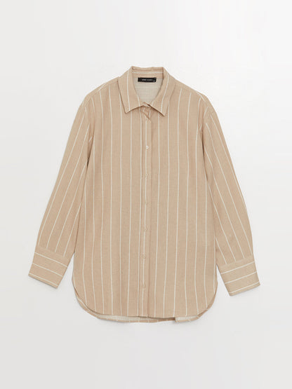 Striped Long Sleeve Oversize Linen Blend Women's Shirt