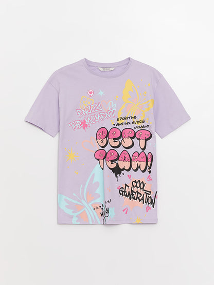 Crew Neck Printed Short Sleeve Girls' T-Shirt