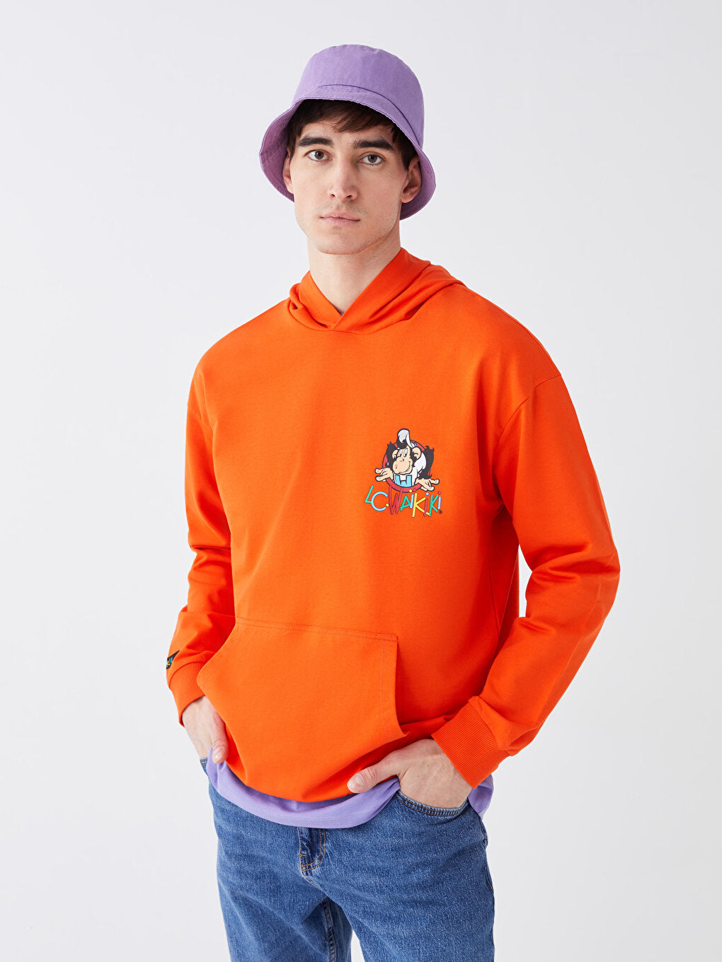 Long Sleeve Nostalgic Monkey Printed Men's Hoodie