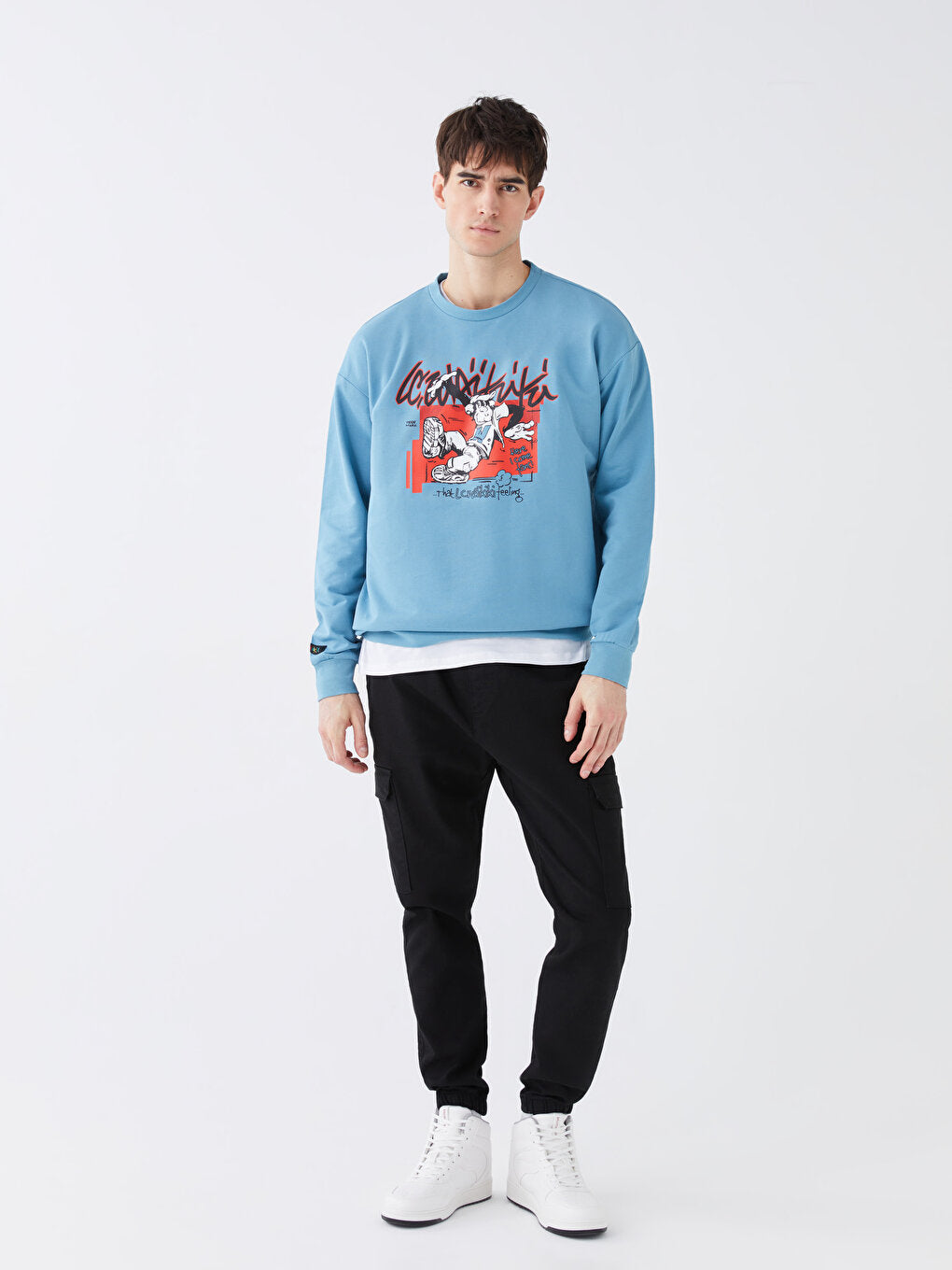 Crew Neck Long Sleeve Nostalgic Monkey Printed Men's Sweatshirt