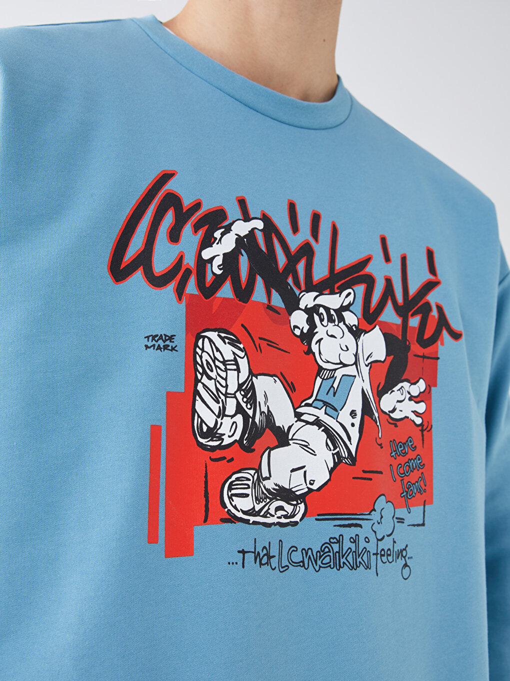 Crew Neck Long Sleeve Nostalgic Monkey Printed Men's Sweatshirt