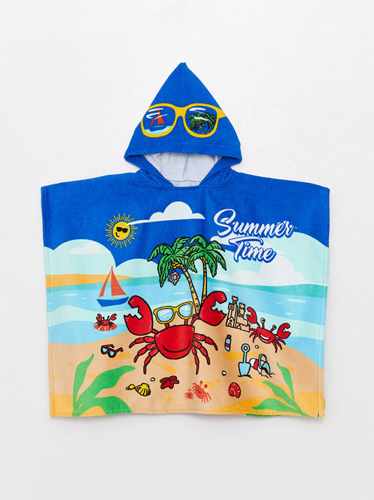 Printed Boys' Cotton Poncho Beach Towel