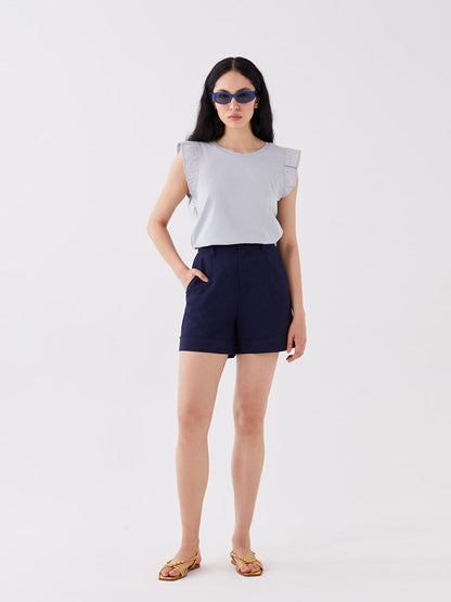 Standard Fit Plain Linen Look Women's Shorts