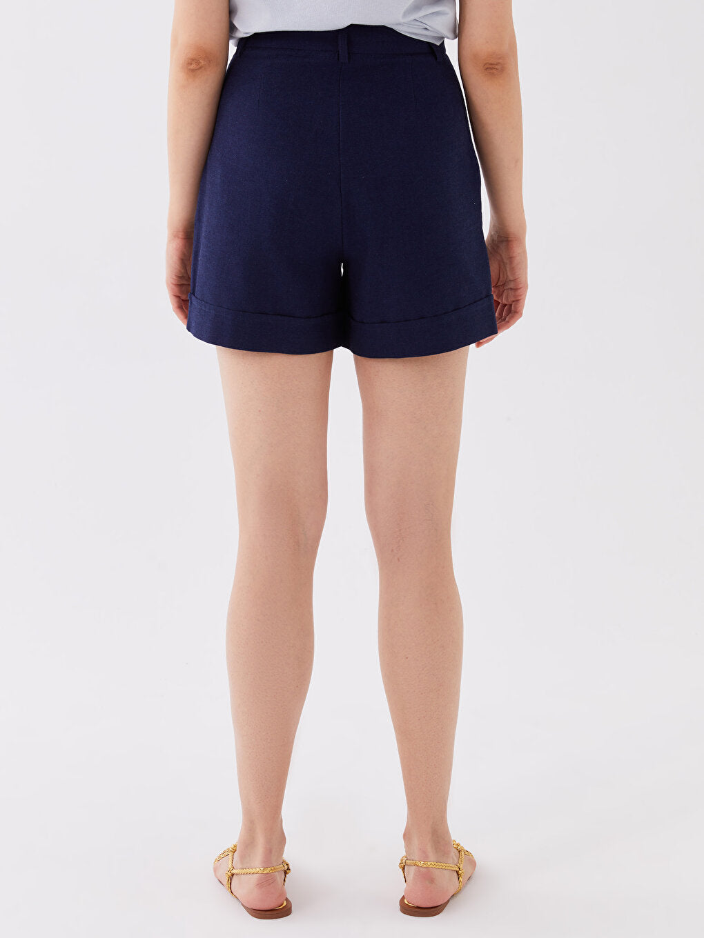 Standard Fit Plain Linen Look Women's Shorts