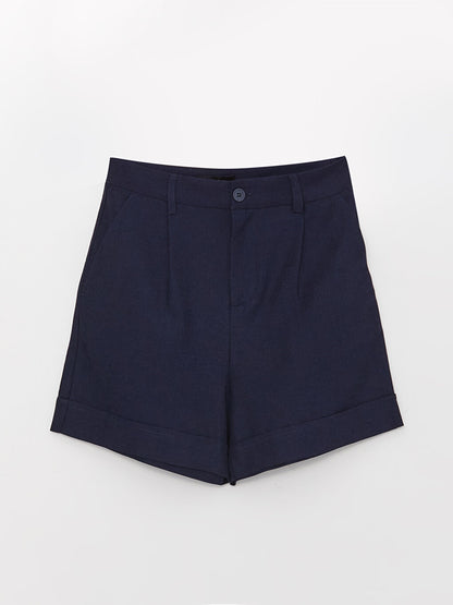 Standard Fit Plain Linen Look Women's Shorts