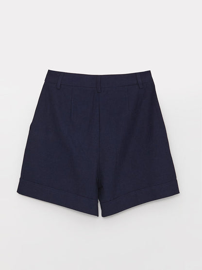 Standard Fit Plain Linen Look Women's Shorts