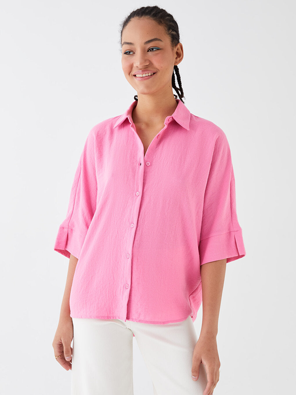 Plain Oversize Linen Look Women's Shirt