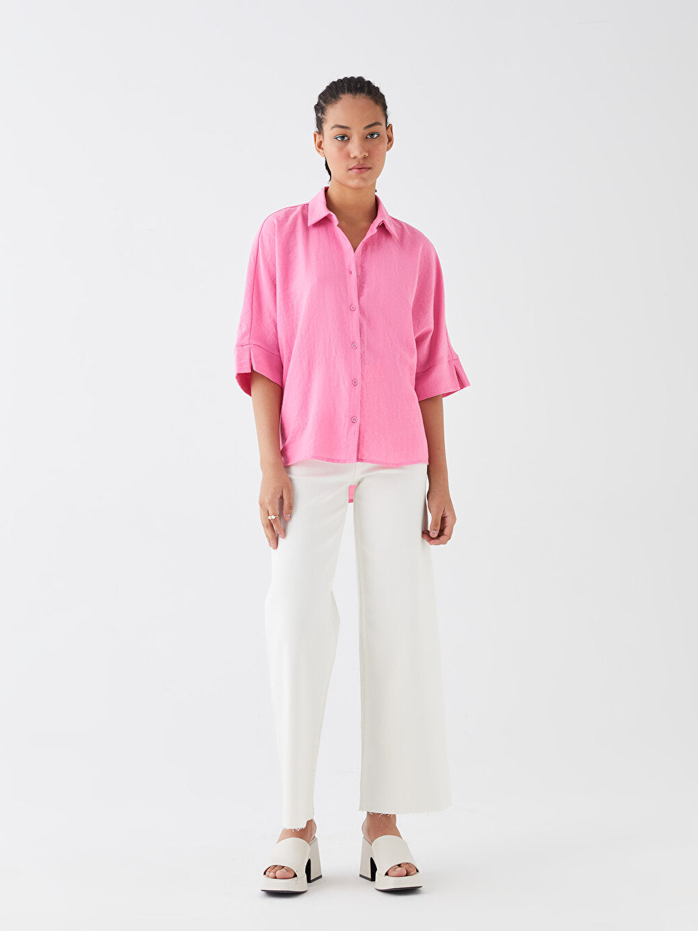 Plain Oversize Linen Look Women's Shirt