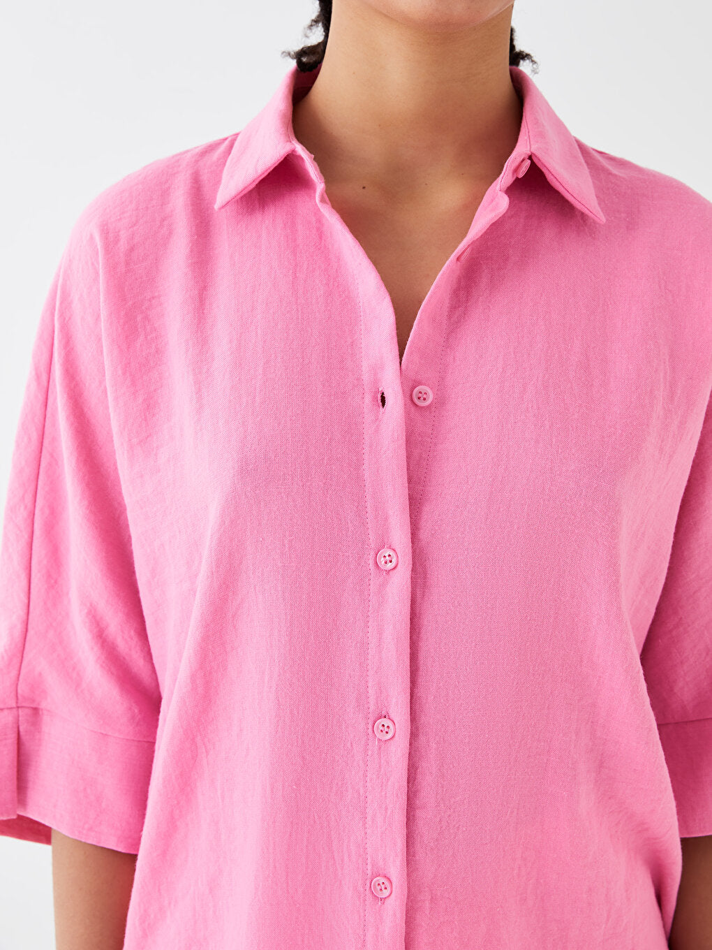 Plain Oversize Linen Look Women's Shirt