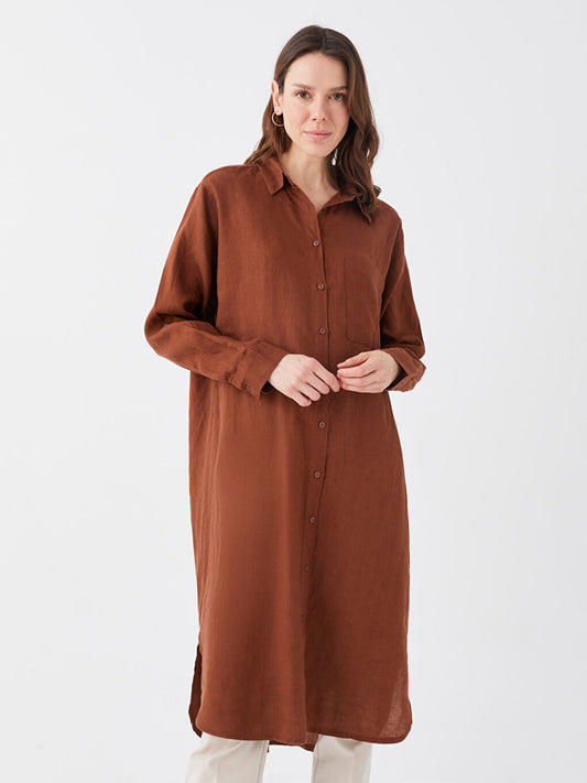 Plain Long Sleeve Oversize Linen Women's Shirt Tunic