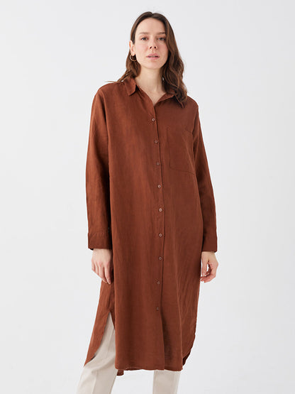 Plain Long Sleeve Oversize Linen Women's Shirt Tunic