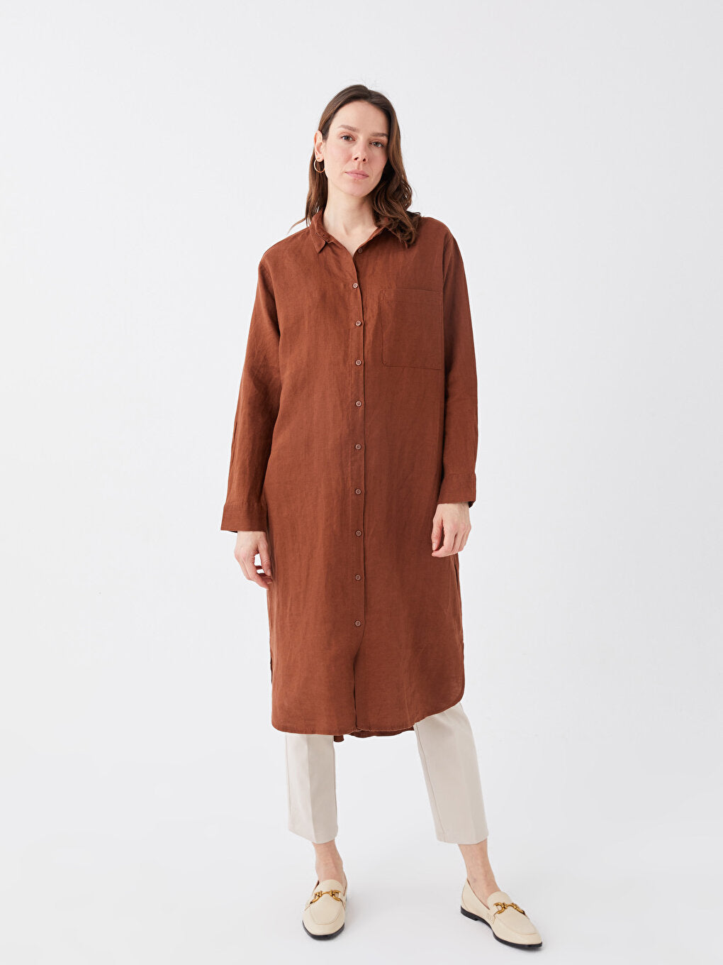 Plain Long Sleeve Oversize Linen Women's Shirt Tunic