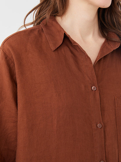 Plain Long Sleeve Oversize Linen Women's Shirt Tunic