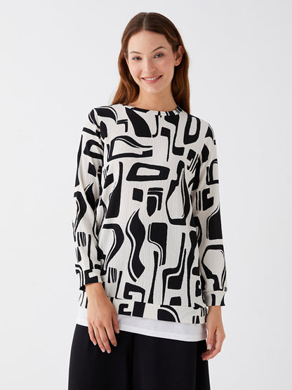 Crew Neck Patterned Long Sleeve Women's Tunic