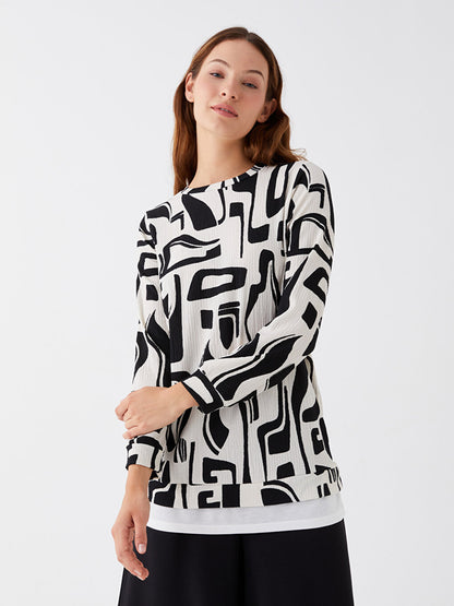 Crew Neck Patterned Long Sleeve Women's Tunic