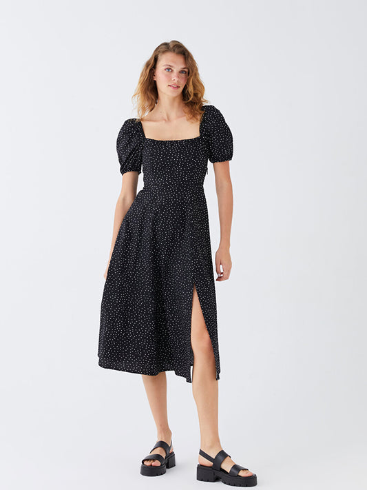 Square Neck Polka Dot Short Sleeve Women's Dress