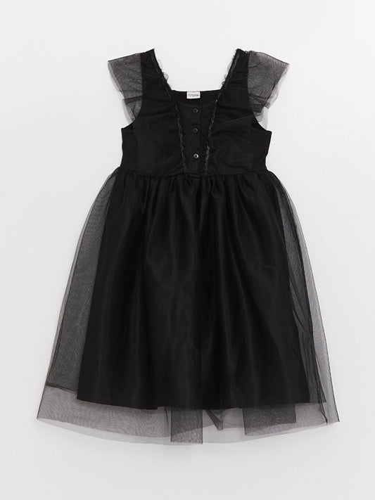 Square Neck Short Sleeve Girl's Dress