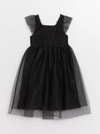 Square Neck Short Sleeve Girl's Dress