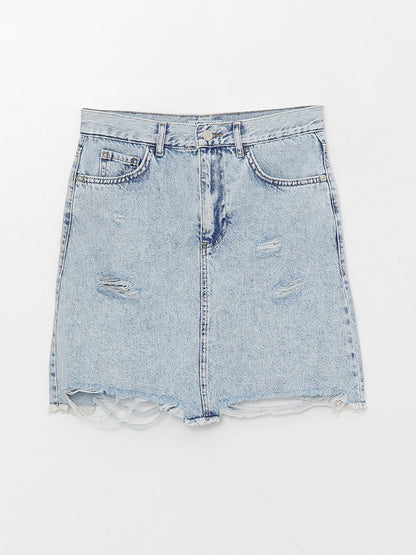 Standard Fit Ripped Detailed Women's Jean Skirt