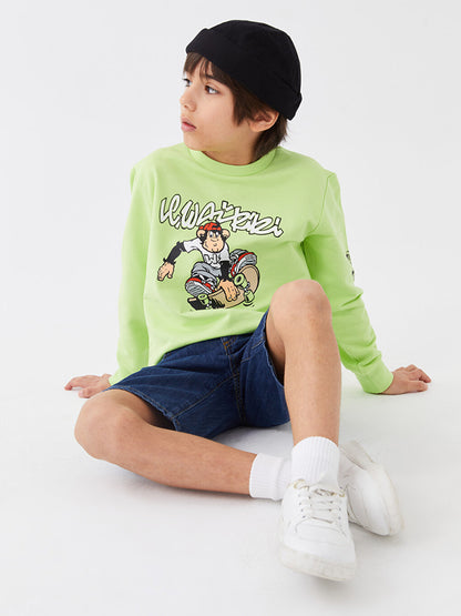 Crew Neck Nostalgic Monkey Printed Long Sleeve Unisex Kids Sweatshirt