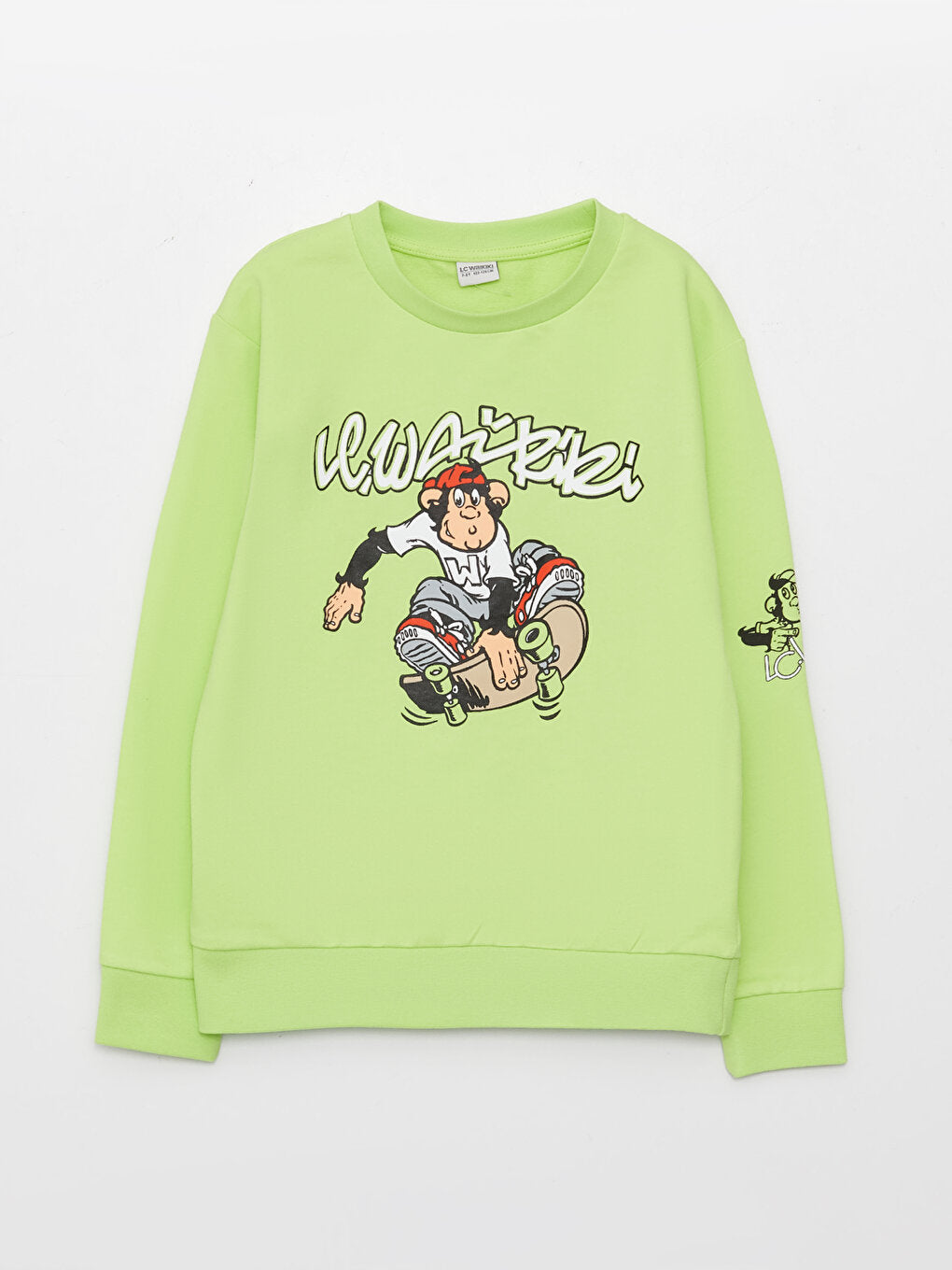 Crew Neck Nostalgic Monkey Printed Long Sleeve Unisex Kids Sweatshirt