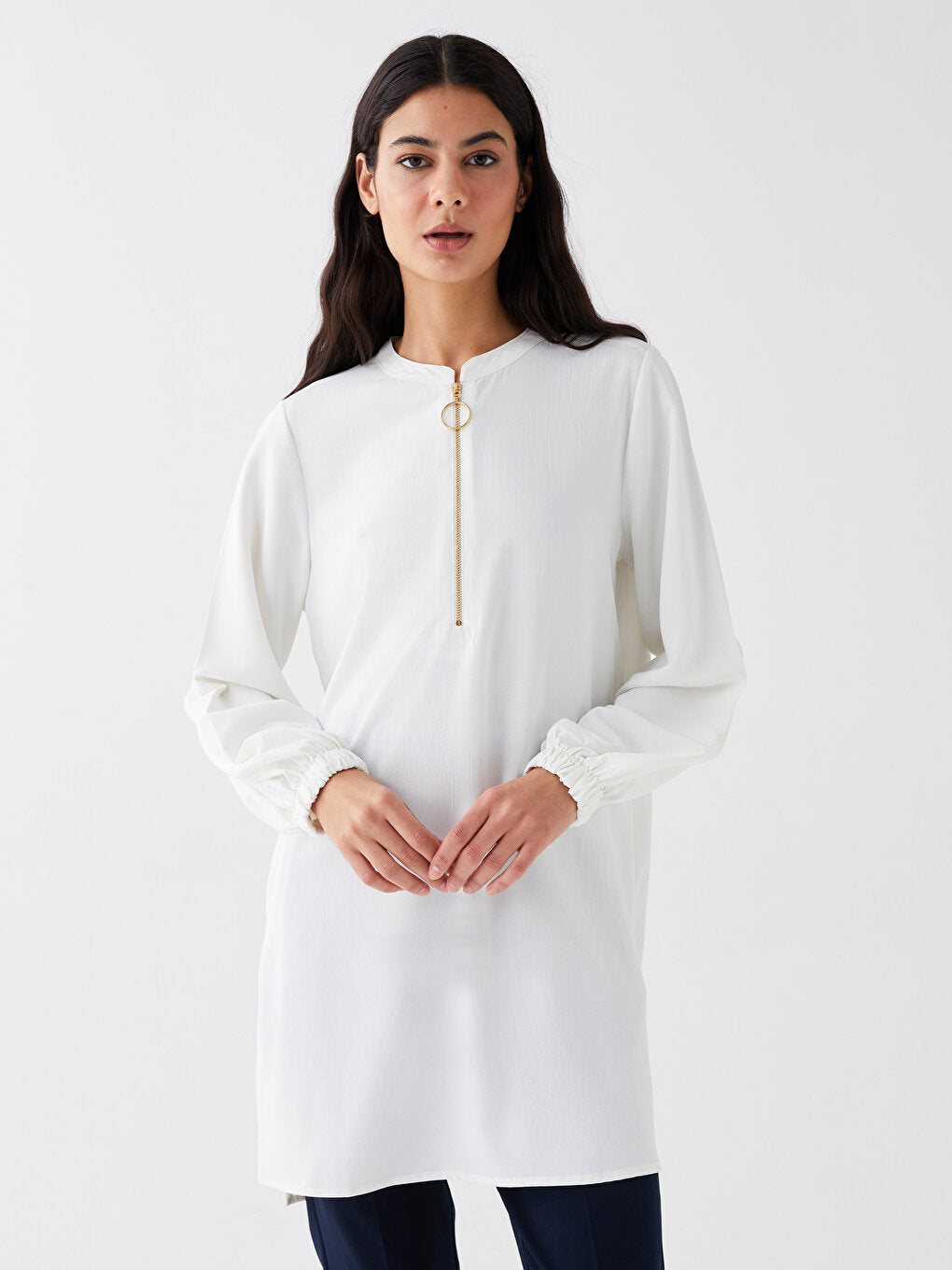 Loose Collar Plain Long Sleeve Women's Tunic