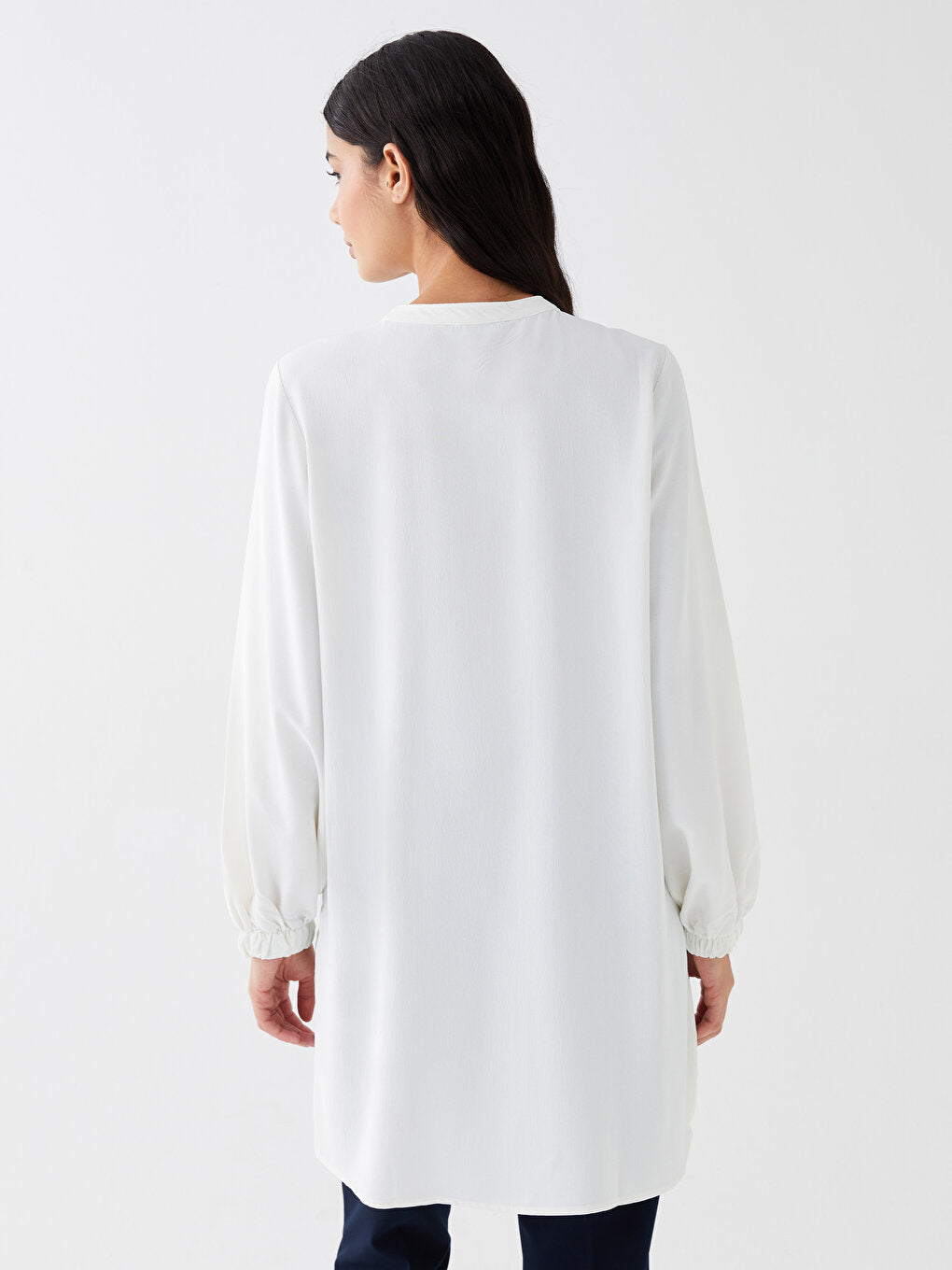 Loose Collar Plain Long Sleeve Women's Tunic