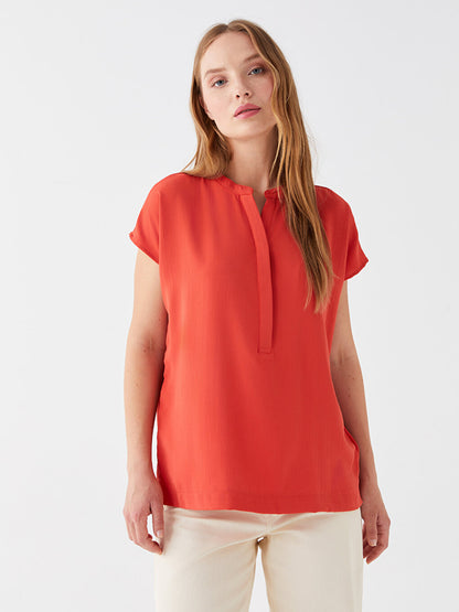 Loose Collar Plain Short Sleeve Women's Blouse