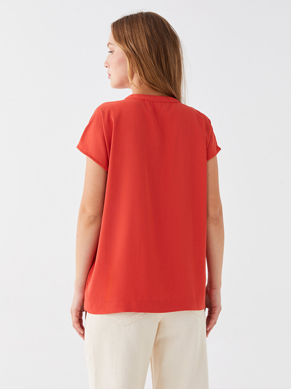 Loose Collar Plain Short Sleeve Women's Blouse