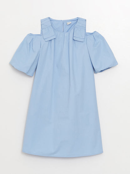 Crew Neck Basic Short Sleeve Poplin Girl's Dress