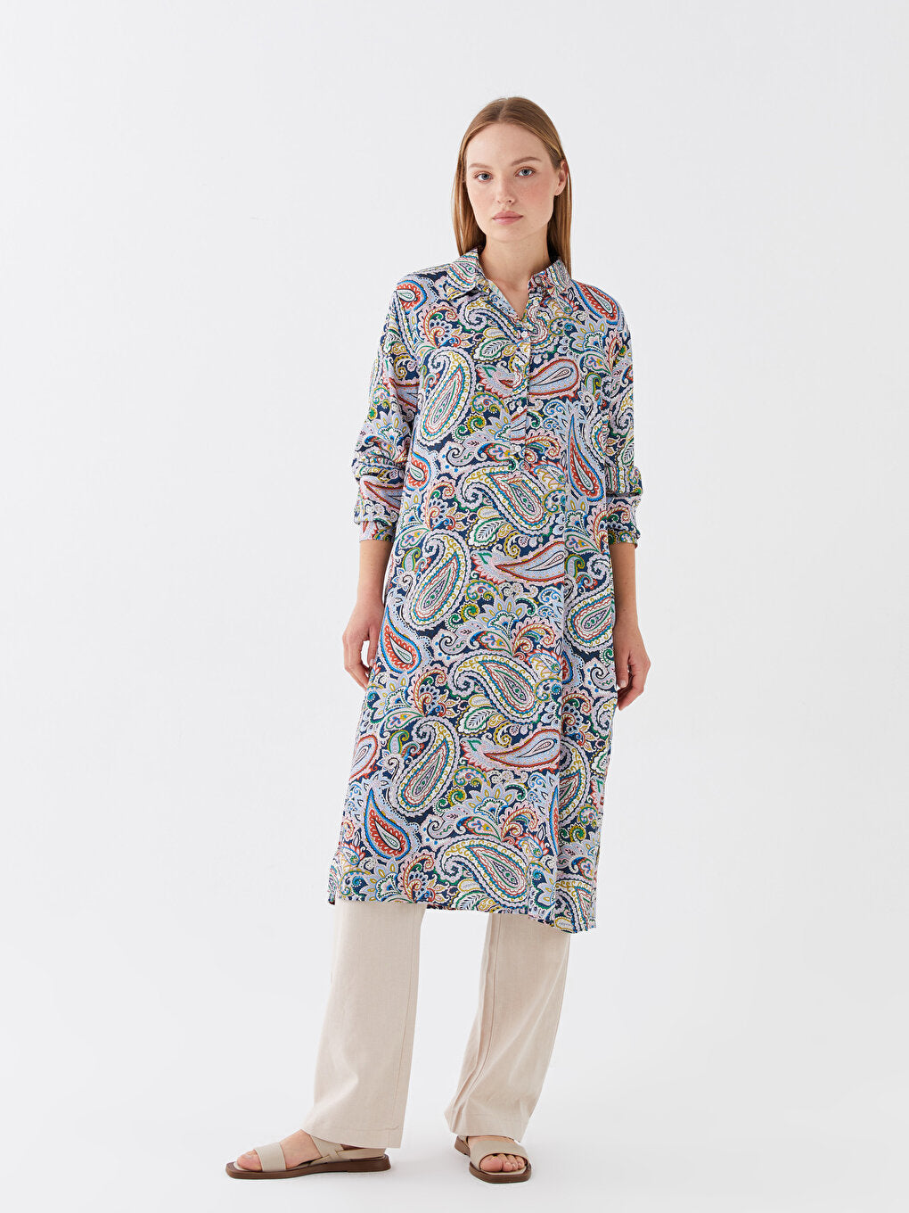 Patterned Long Sleeve Oversize Women's Shirt Tunic