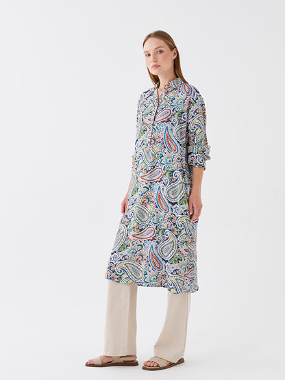 Patterned Long Sleeve Oversize Women's Shirt Tunic