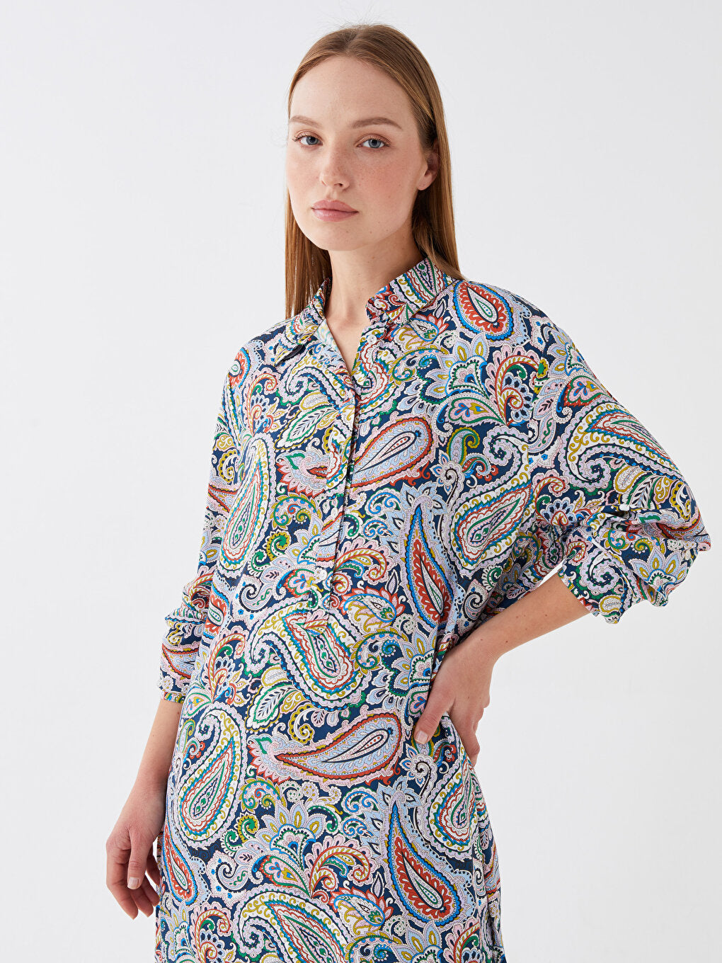 Patterned Long Sleeve Oversize Women's Shirt Tunic