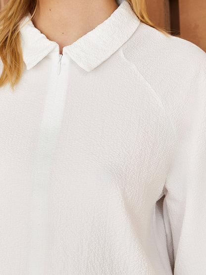 Shirt Collar Plain Long Sleeve Women's Blouse