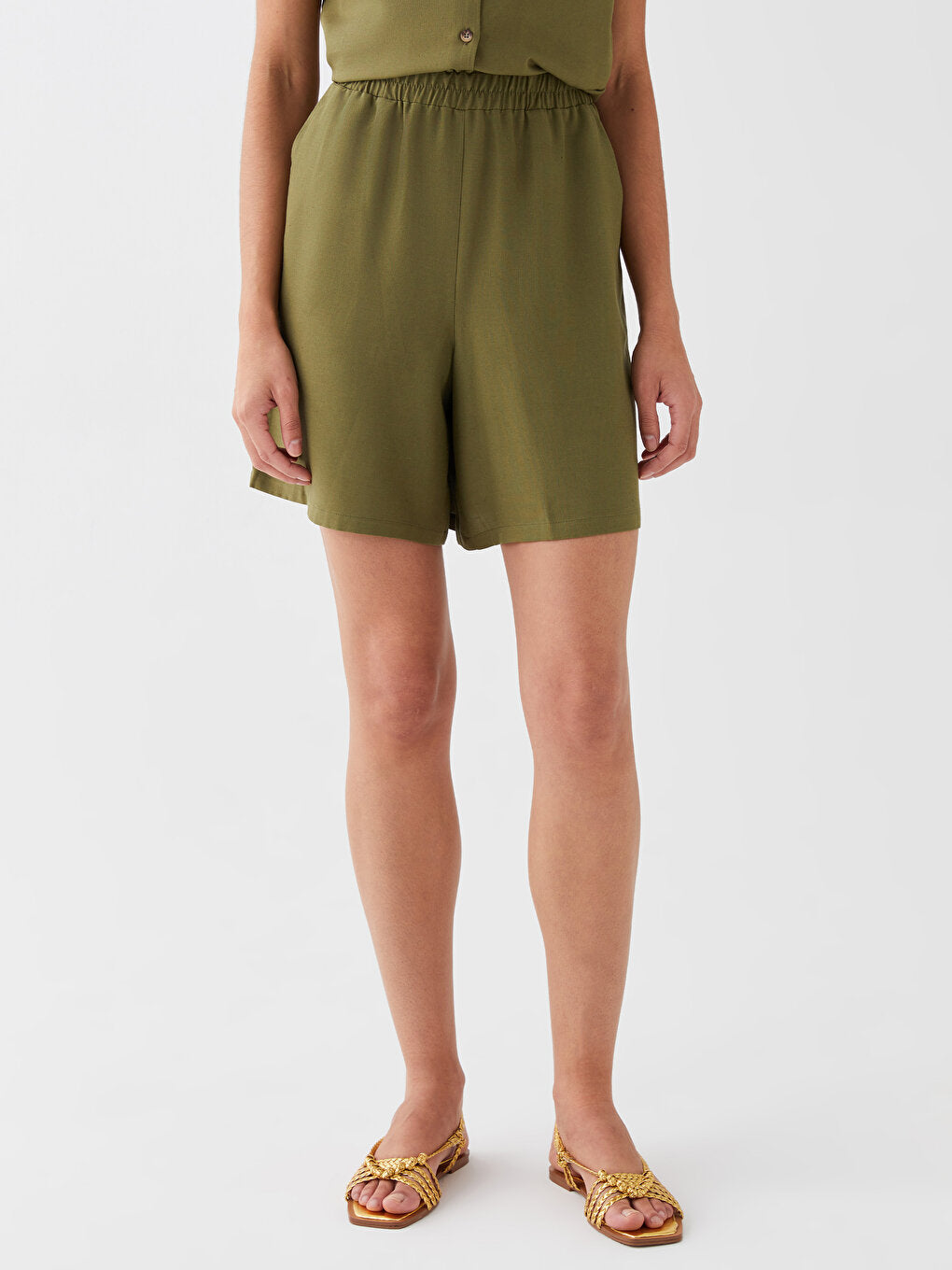 Comfortable Fit Plain Linen Blend Women's Shorts