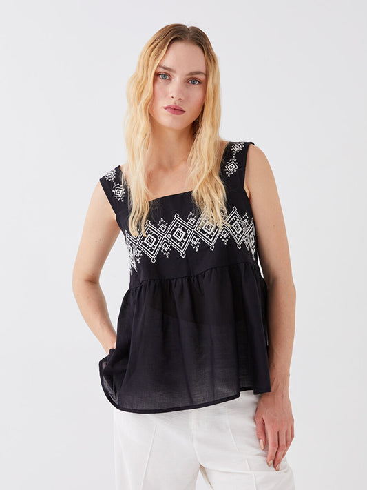 Square Neck Embroidered Strappy Women's Blouse