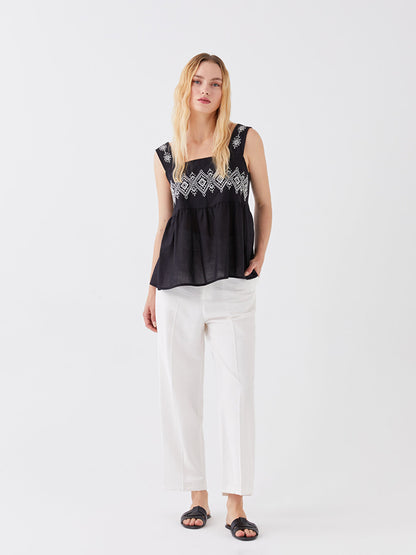 Square Neck Embroidered Strappy Women's Blouse