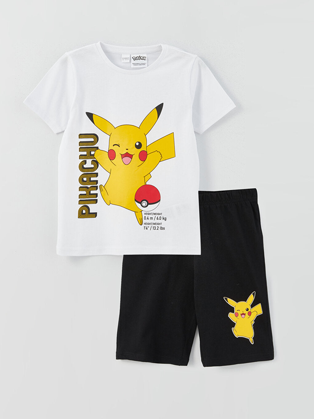 Crew Neck Pikachu Printed Short Sleeve Boy's Pajama Set with Shorts