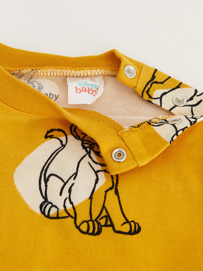 Crew Neck Lion King Printed Baby Boy T-Shirt and Trousers 2-Piece Set