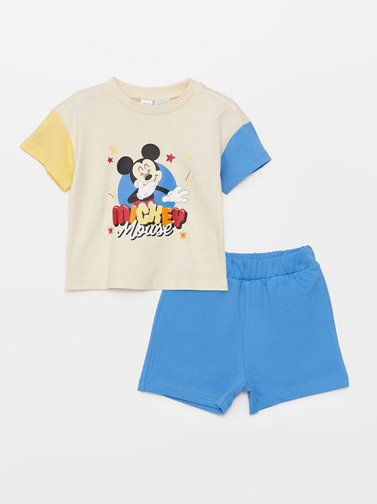 Crew Neck Short Sleeve Mickey Mouse Printed Baby Boy T-Shirt and Shorts 2-Piece Set