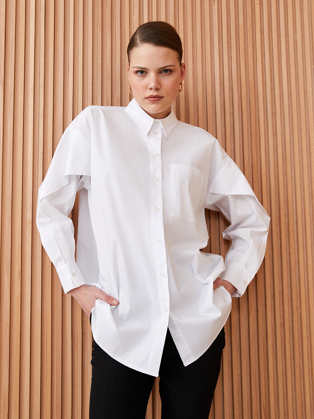 Plain Long Sleeve Oversize Poplin Women's Shirt Tunic