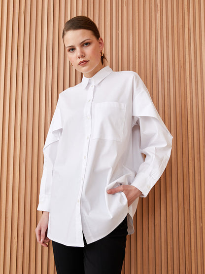 Plain Long Sleeve Oversize Poplin Women's Shirt Tunic