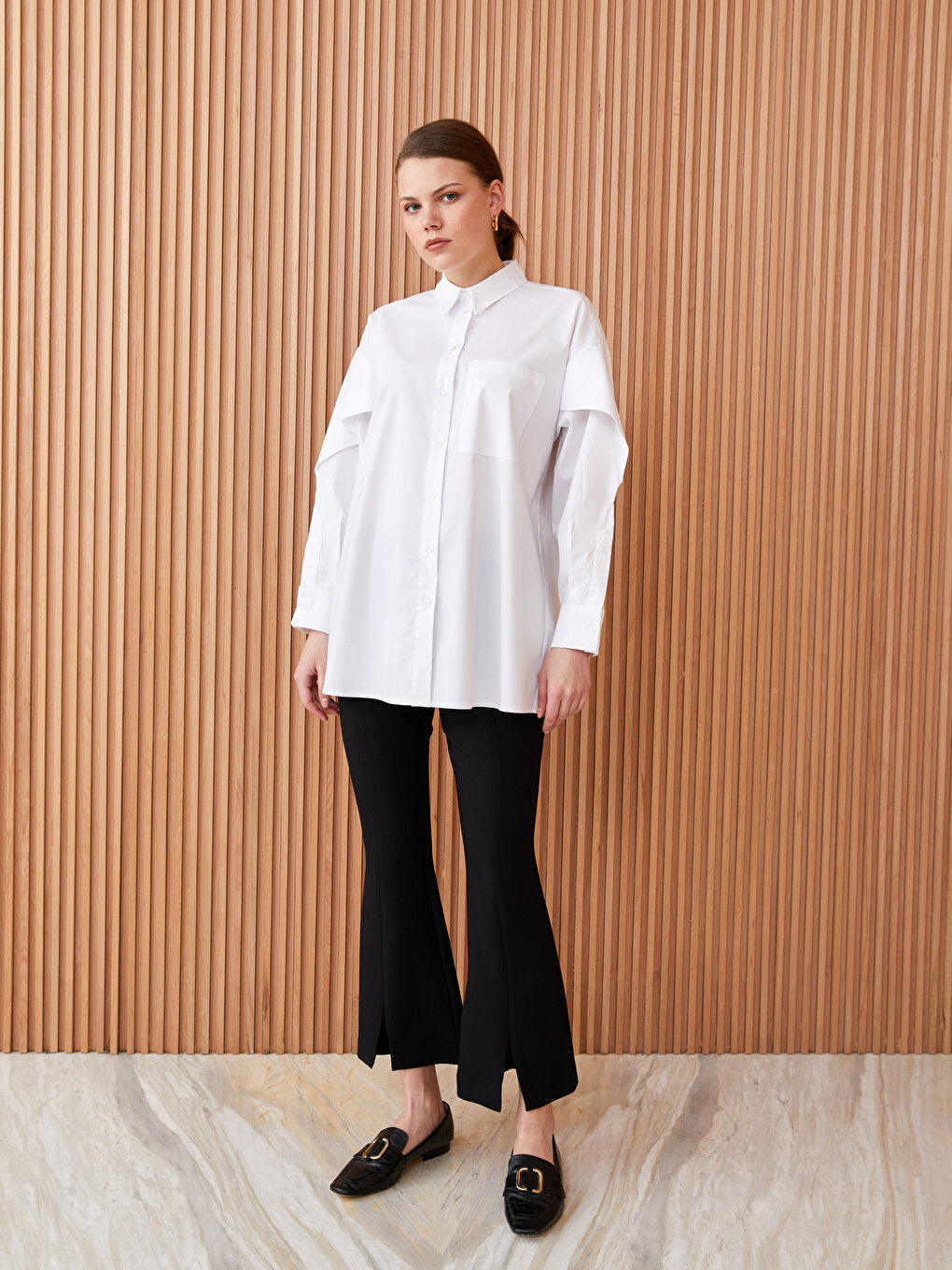 Plain Long Sleeve Oversize Poplin Women's Shirt Tunic