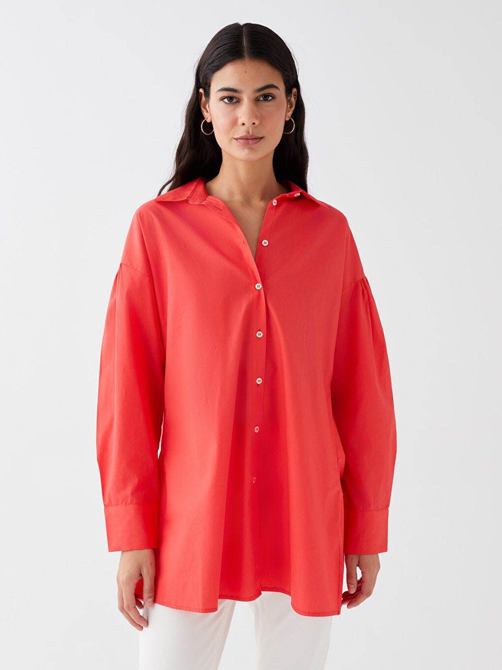 Plain Long Sleeve Oversize Women's Shirt Tunic