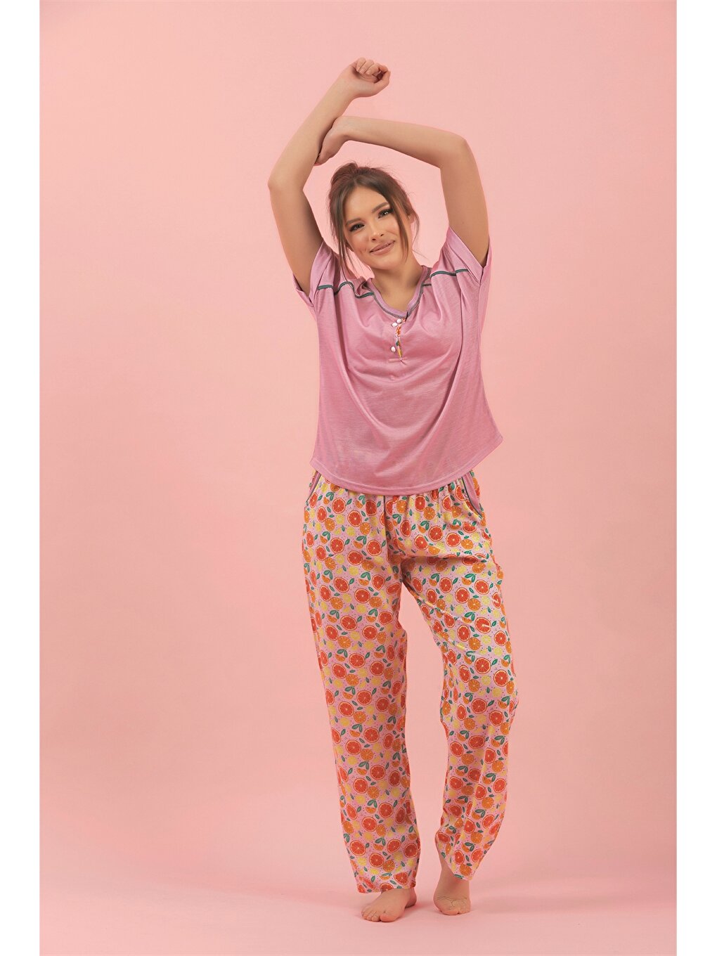 Crew Neck Short Sleeve Women's Pajama Set