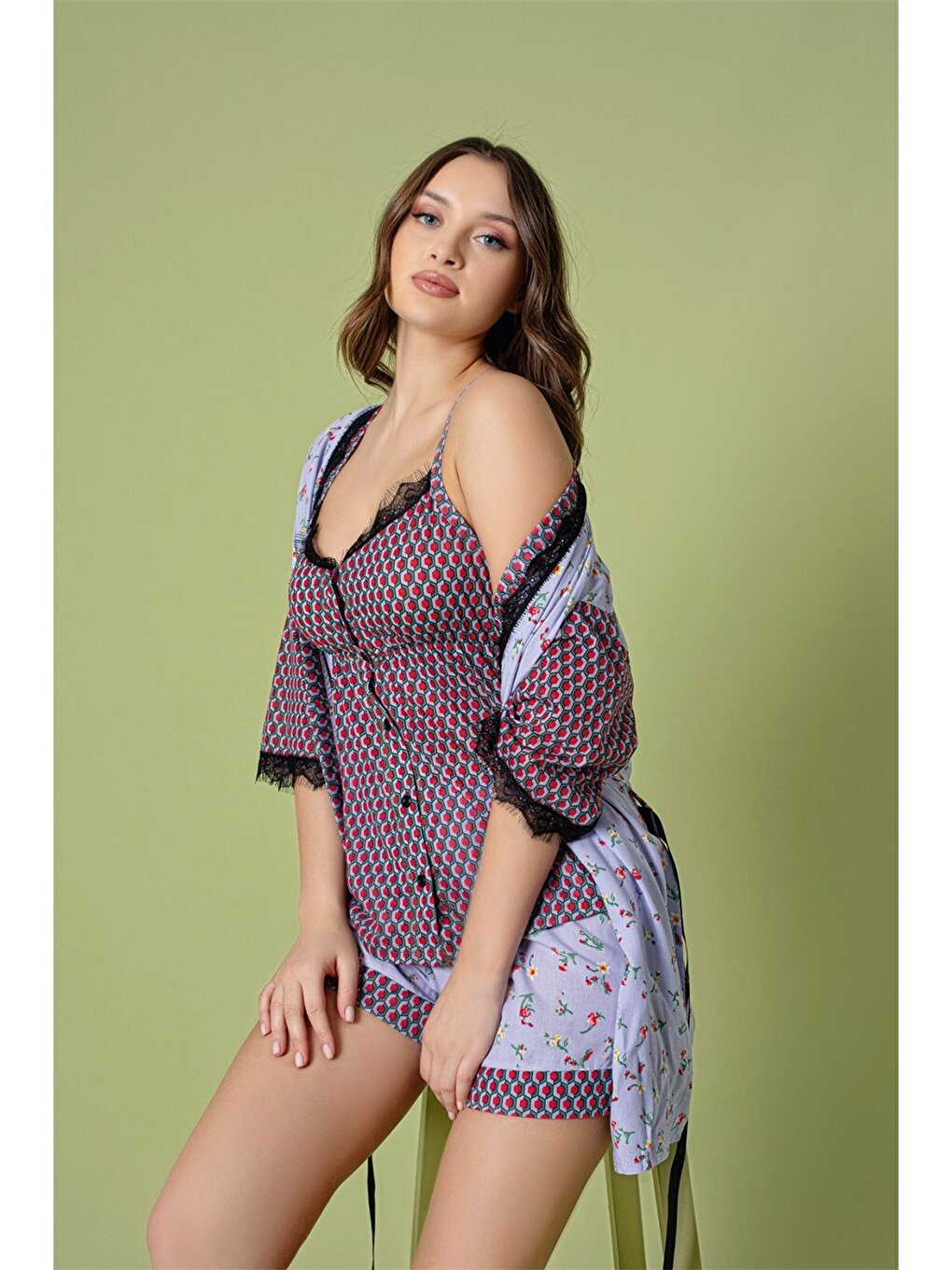 Strappy Patterned Women's Pajama Set