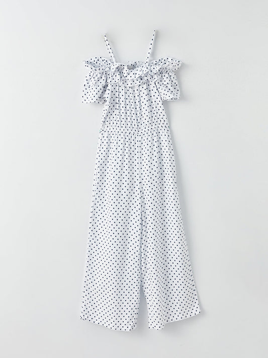 Boat Neck Polka Dot Girl's Jumpsuit