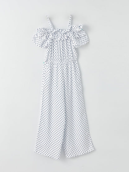 Boat Neck Polka Dot Girl's Jumpsuit