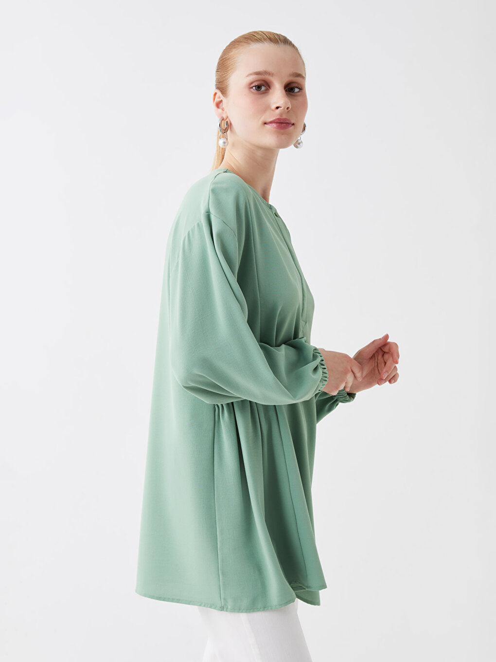 Crew Neck Plain Long Sleeve Women's Tunic