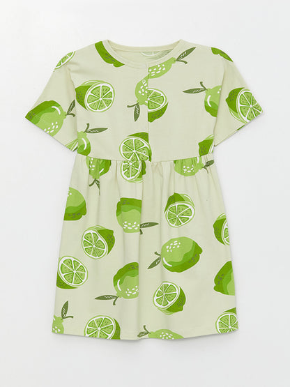 Crew Neck Patterned Short Sleeve Girl's Dress